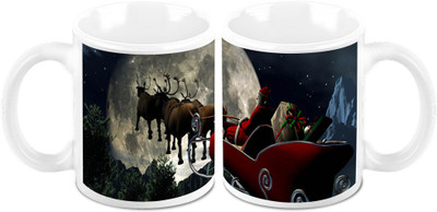

Homesogood Christmas Convoy Ceramic Mug(325 ml, Pack of 2)