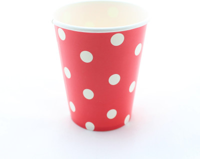 

Funcart Polka Dot Party Beverage Paper Mug(250 ml, Pack of 12), Red