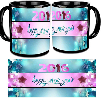 Raj Laxmi New year wishes black Ceramic Mug(350 ml)