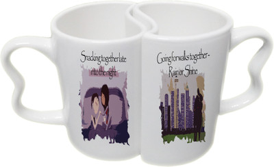 

Ucard Snack & Walk Love CoupleMug Set Bone China, Ceramic, Porcelain Mug(325 ml, Pack of 2), Multicolor