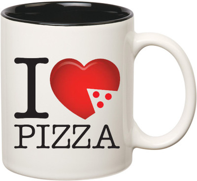 

HuppmeGift Pizza Inner Black Ceramic Mug(350 ml), Black;white