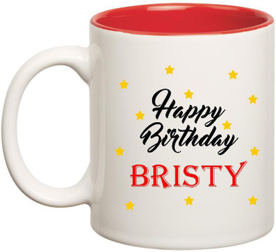

Huppme Happy Birthday Bristy Inner Red Ceramic Mug(350 ml), Red;white