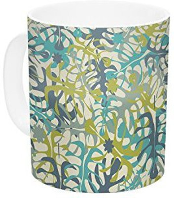 

Kess InHouse InHouse Julia Grifol Tropical Leaves Ceramic Coffee, 11 oz, Multicolor Ceramic Mug(60 ml)