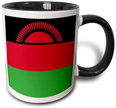 

3dRose mug_158365_4 Flag of Malawi African Country Africa Black Red Green Tricolor Stripes with Rising Sun World Two Tone Black, 11 oz, Black/White Ceramic Mug(60 ml)