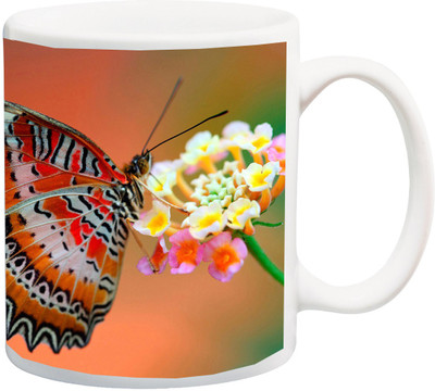 

ME&YOU Special Colorful butterfly on Flower 3D printed Ceramic Mug(325 ml), Multicolor