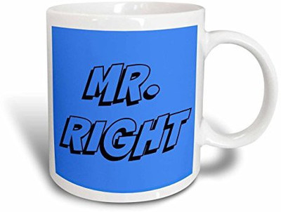 

3dRose Mr Right Black Lettering on A Blue Background Ceramic, 11 oz, White Ceramic Mug(60 ml)