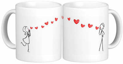 

Exoctic Silver Love Couple Anniversary 011 Ceramic Mug(300 ml, Pack of 2), Black;red;white