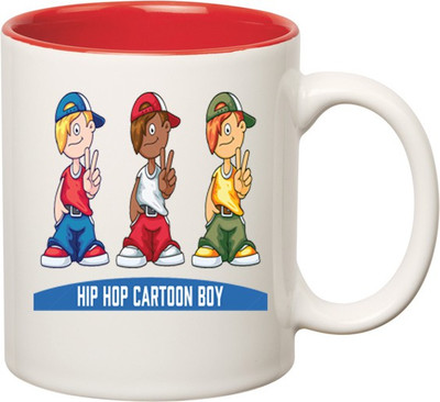 Huppme Hip Hop Boys Inner Red Ceramic Mug(350 ml), Red;white