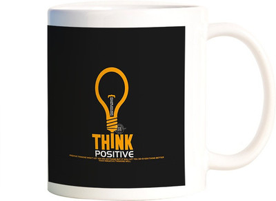 

Rangeele Inkers Think positive Ceramic Mug(300 ml), Multicolor