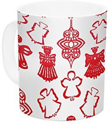 

Kess InHouse InHouse Miranda Mol Angels Singing White Red Holiday Ceramic Coffee, 11 oz, Multicolor Ceramic Mug(60 ml)
