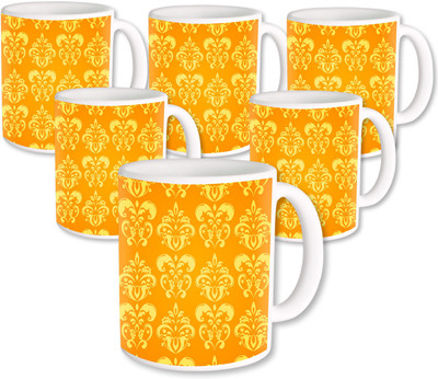 

Heyworlds Gifts for Flower Design set of six 15 Ceramic Mug(325 ml, Pack of 6), Multicolor
