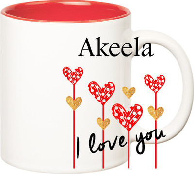 

Huppme I Love You Akeela Inner Red (350 ml) Ceramic Mug(350 ml), Red;white