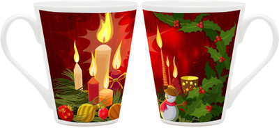 

Homesogood Bright Christmas Candles Ceramic Mug(355 ml, Pack of 2)