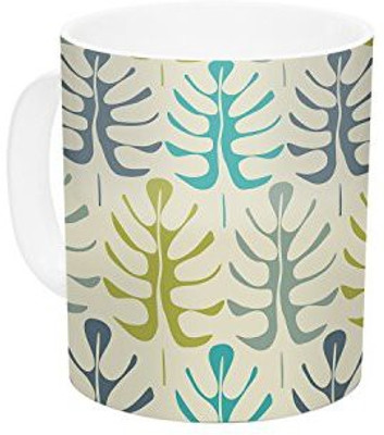 

Kess InHouse InHouse Julia Grifol My Leaves Teal Green Ceramic Coffee, 11 oz, Multicolor Ceramic Mug(60 ml)