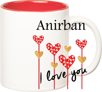

Huppme I Love You Anirban Inner Red (350 ml) Ceramic Mug(350 ml), Red;white