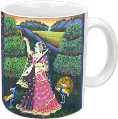 

Raj Laxmi Lovely Design For rajasthani Culture White Ceramic Mug(350 ml)