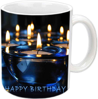 

Raj Laxmi lightning diya b'day white Ceramic Mug(350 ml)