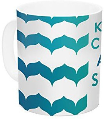 

Kess InHouse InHouse Nick Atkinson Keep Calm and Swim On Teal White Ceramic Coffee, 11 oz, Multicolor Ceramic Mug(60 ml)