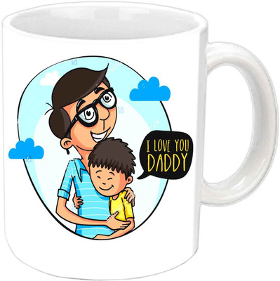 

Raj Laxmi Caring Dad With His Son With Cartoon Design White Ceramic Mug(350 ml)