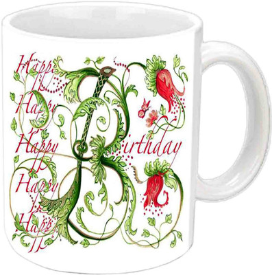 Raj Laxmi Nature Font Happy Birthday White Ceramic Ceramic Mug(3.5 ml)