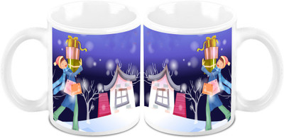 

Homesogood Big Christmas Shopping Ceramic Mug(325 ml, Pack of 2)