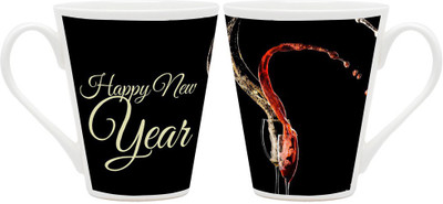 Homesogood Joyful New Year Ceramic Mug(355 ml, Pack of 2)