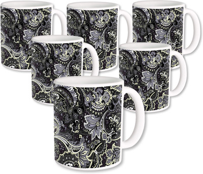 

Heyworlds Gifts for Flower Design set of six 21 Ceramic Mug(325 ml, Pack of 6), Multicolor