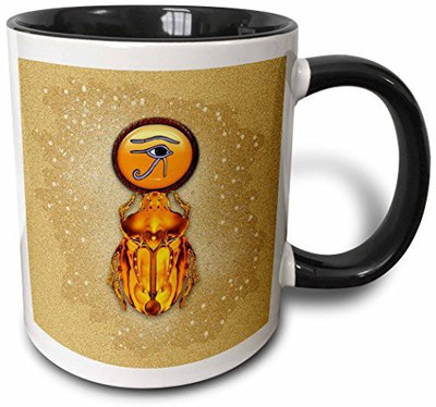 

3dRose A Scarab Inspired By The Artworks and Beliefs of the Ancient Egyptians and the Jewelry They Wore Two Tone Black, 11 oz, Black/White Ceramic Mug(60 ml), Multicolor