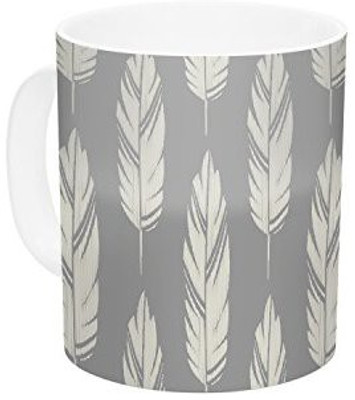 

Kess InHouse InHouse Amanda Lane Feathers Gray Cream Grey Pattern Ceramic Coffee, 11 oz, Multicolor Ceramic Mug(60 ml)