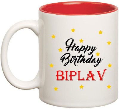 

Huppme Happy Birthday Biplav Inner Red Ceramic Mug(350 ml), Red;white
