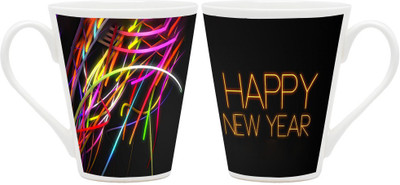 

Homesogood New Year Abstract Art Ceramic Mug(355 ml, Pack of 2)