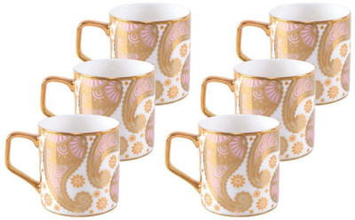 

BP Bharat MUG DIR 4567 A Bone China Mug(200 ml, Pack of 6), Gold;white