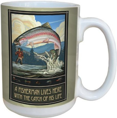 

Tree-Free Greetings Greetings lm43184 Vintage Rainbow Trout Fisherman Fishing Trophy by Paul A. Lanquist Ceramic, 15-Ounce, Multicolored Ceramic Mug(60 ml), Multicolor