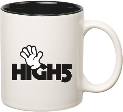 

HuppmeGift Hi5 Inner Black Ceramic Mug(350 ml), Black;white