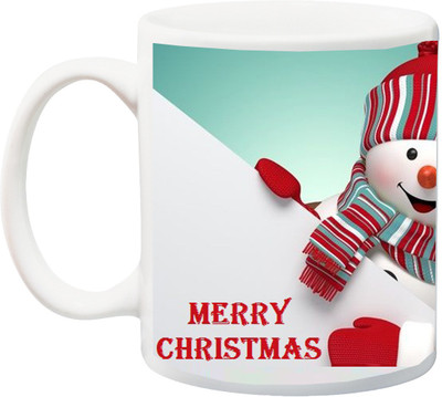 

ME&YOU Gift For Famaly/Relative;Merry Christmas Sky Blue BG Printed Ceramic Mug(325 ml), Multicolor