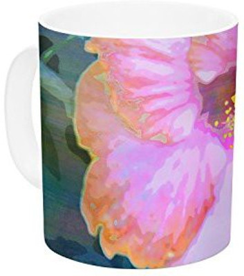 

Kess InHouse InHouse Sylvia Cook Hibiscus Green Pink Ceramic Coffee, 11 oz, Multicolor Ceramic Mug(60 ml)