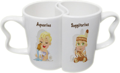 

Ucard Aquarius and Saggitarius Zodiac Sign Couple Bone China, Ceramic, Porcelain Mug(325 ml), Multicolor