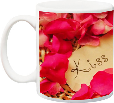 

ME&YOU Gift for Husband/Wife/Boyfriend/Girlfriend/lover;Kiss Me Red Rose Printed Ceramic Mug(325 ml), Multicolor