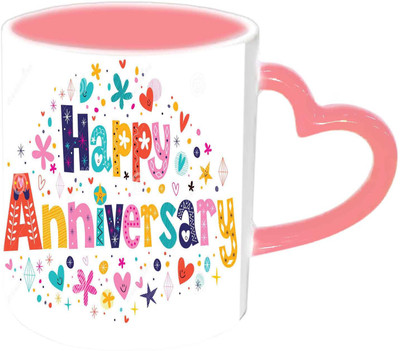 

Raj Laxmi Happy Anniversary With Colorful Fonts Pink Handle Ceramic Mug(350 ml)