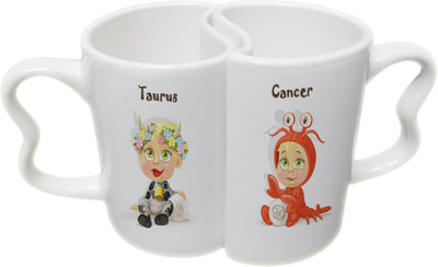 

Ucard Taurus and Cancer Zodiac Sign Valentines Day Couple Bone China, Ceramic, Porcelain Mug(325 ml), Multicolor