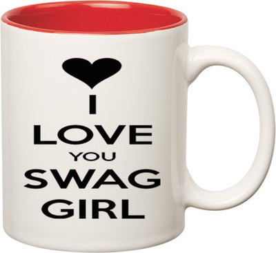 

Huppme I Love You Swag Girl Inner Red Ceramic Mug(350 ml), Red;white