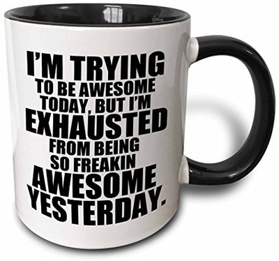 

3dRose I'm Trying to be Awesome Today. Black. Two Tone Black, 11 oz, Black/White Ceramic Mug(60 ml), Multicolor