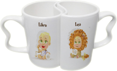 

Ucard Libra and Leo Zodiac Sign Couple Bone China, Ceramic, Porcelain Mug(325 ml), Multicolor