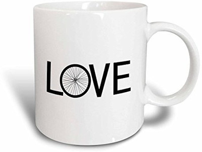 

3dRose mug_180464_2 Love Bicycles Black Text Bike Wheel O Cycler Typography Cycling Ceramic, 15-Ounce Ceramic Mug(60 ml)