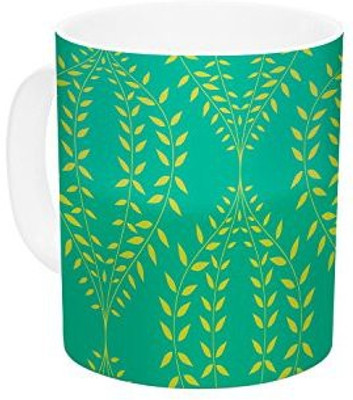 

Kess InHouse InHouse Anneline Sophia Laurel Leaf Green Teal Floral Ceramic Coffee, 11 oz, Multicolor Ceramic Mug(60 ml)