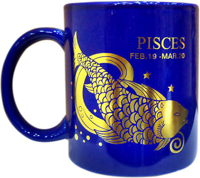 

Divsam Pisces Zodiac Sign Coffee Ceramic Mug(350 ml), Blue;gold