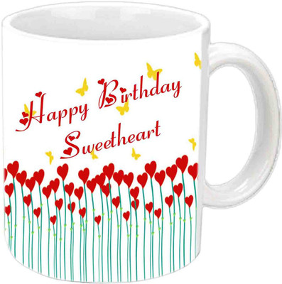 

Raj Laxmi Beautiful Hearts Theme Happy B'day White ceramic Ceramic Mug(3.5 ml)