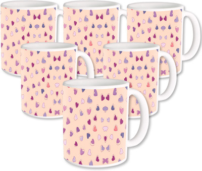 

Heyworlds Gifts for Heart Design set of six 01 Ceramic Mug(325 ml, Pack of 6), Multicolor