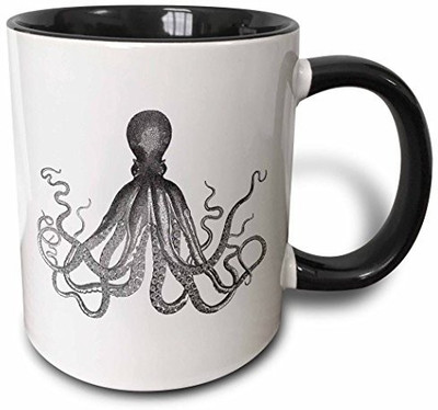 

3dRose mug_112921_4 Vintage Octopus Black and White Lord Bodner Kraken Cthulhu Nautical Underwater Sea Giant Squid Two Tone Black, 11 oz, Black/White Ceramic Mug(60 ml)