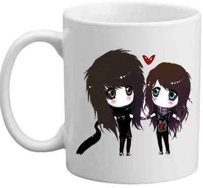 

Raj Laxmi Cute Cartoon Couple White Ceramic Mug(350 ml)